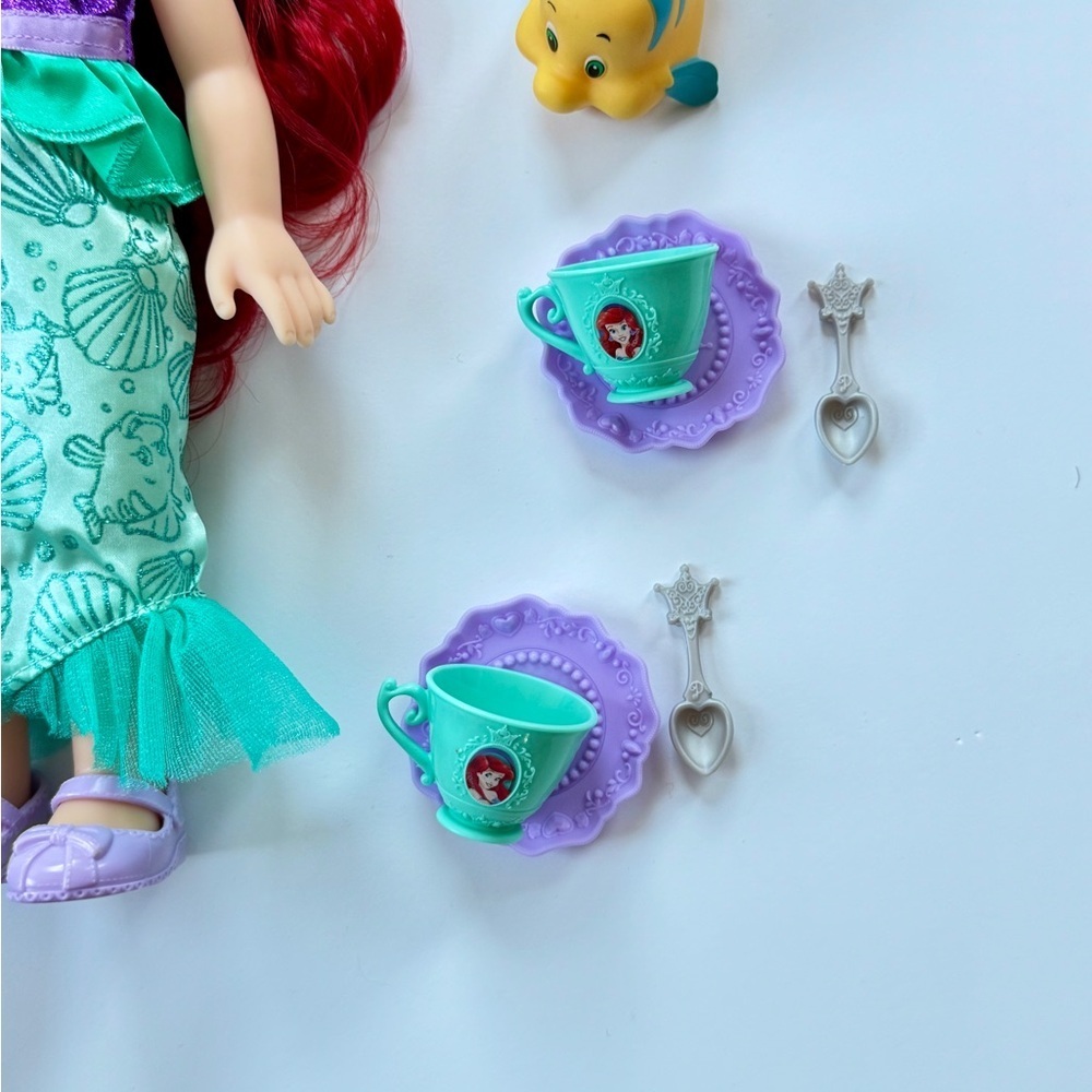 Disney Princess Ariel Doll Tea Time with Flounder, Tea Cups Disney Doll - Picture 3 of 6